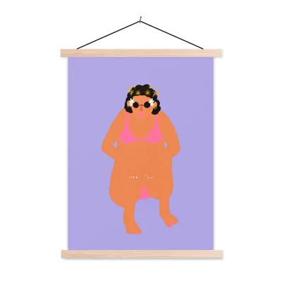 Produktbild von MuchoWow® Textilposter Frau - Bikini - Retro 60x80 cm mit holzfarbenen Rahmen - Wandbild