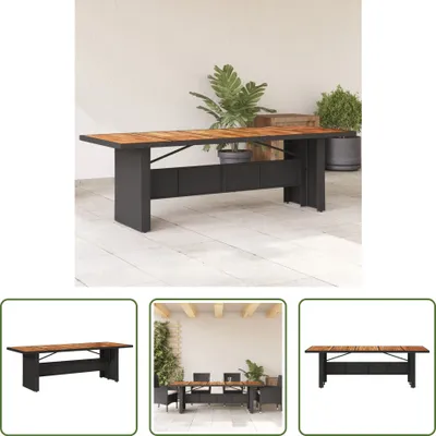 Produktbild von The Living Store Gartentisch mit Holzplatte Schwarz 240x90x75 cm Poly Rattan