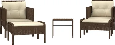 Produktbild von 5-tlg. Garten-Lounge-Set mit Kissen Braun Poly Rattan