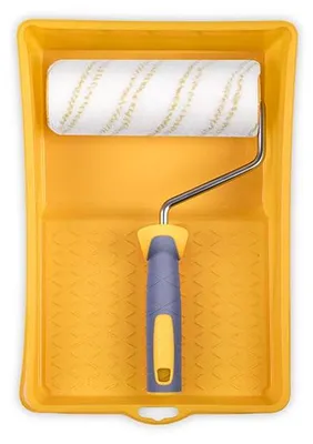 Productafbeelding van 3-delige verfroller 18 cm met verfbak 32x38 cm, inclusief roller voor acrylverf en siliconenverf
