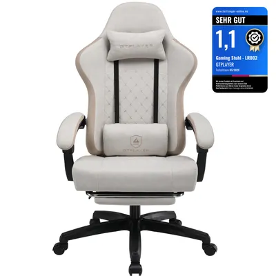 Produktbild von GTPLAYER Gaming Stuhl Ergonomischer Gaming Sessel Schreibtischstuhl PC Gamer Racing Stuhl mit Stoffoberfläche, Federsitzkissen mit Fußstütze Beige