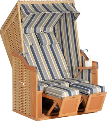 Produktbild von SunnySmart Garten-Strandkorb Rustikal 50 PLUS 2-Sitzer beige/blau mit Kissen