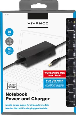 Produktbild von Universal Schaltnetzteil für Notebooks und Netbooks, 70W, Euro Stecker (60447)