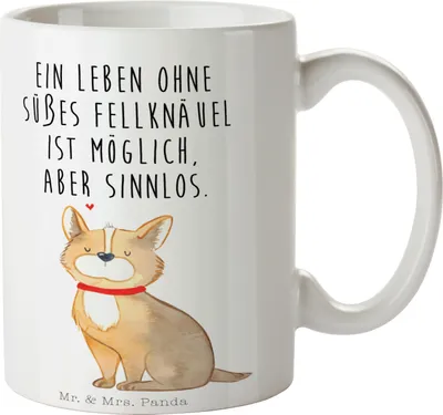 Produktbild von Mr. & Mrs. Panda Keramiktasse Hund Glück - Weiß - Geschenk, Sprüche, Herz, Becher, Kaffeebecher, Keramikbecher, Spruch, Kaffeetasse, Henkelpott, glücklich, Tasse, Corgie