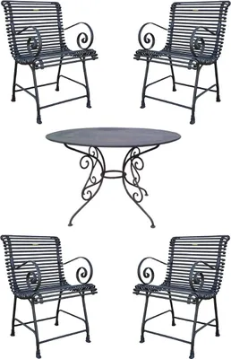 Produktbild von Casa Padrino Jugendstil Gartenmöbel Set Schwarz - 1 Gartentisch & 4 Gartenstühle mit Armlehnen - Nostalgische Gastronomie Garten Terrassen Möbel