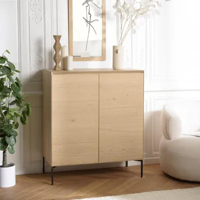 Produktbild von MAXENDRE – Sideboard aus naturfarbenem Holz, 2 Türen, 3 Einlegeböden, schwarze Füße