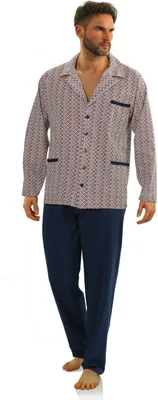 Immagine prodotto di Set pigiama da uomo di Sesto Senso - Maniche lunghe, Chiusura con bottoni, 100% cotone, Traspirante, Con colletto e tasche, Vita elasticizzata, Per tutte le stagioni, Blu, Taglia M-L M