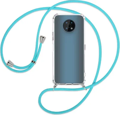Produktbild von Handykette Backcover-Schutzhülle mit Band (Metall silberfarben) für Nokia G50 5G (TA-1358) - türkis