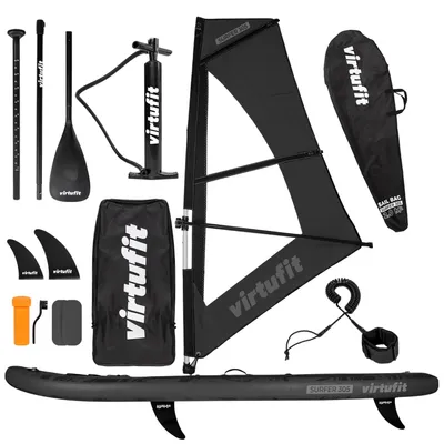 Zdjęcie produktu dla Deska SUP VirtuFit Surfer 305, czarna, w zestawie z zestawem do windsurfingu