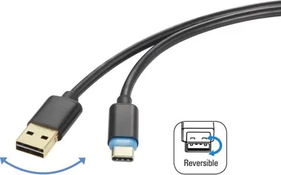 Produktbild von Renkforce USB-Kabel USB 2.0 USB-A Stecker, USB-C® Stecker 1.50 m Schwarz beidseitig verwendbarer Stecker RF-4758090