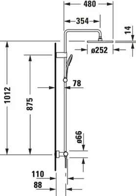 Obrázok produktu pre Sprchový systém Duravit 1000 MinusFlow, termostatická sprchová batéria, leštená nerezová oceľ, 1 ks.