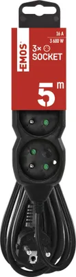 Prodlužovací kabel 5 m / 3 zásuvky / černý / PVC / 1,5 mm2