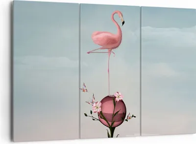 Produktbild von Bild auf Leinwand - Leinwandbild - Flamingo Blume Grafik Illustration - 165x110cm - Wand Bild - Wanddeko - Leinwanddruck - Bilder - Kunstdruck - Leinwand bilder - Wandkunst - CE165x110-3187