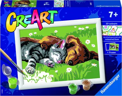 Produktbild von RAVENSBURGER CreArt Malen nach Zahlen: schlafender Hund und Katze 18x13cm
