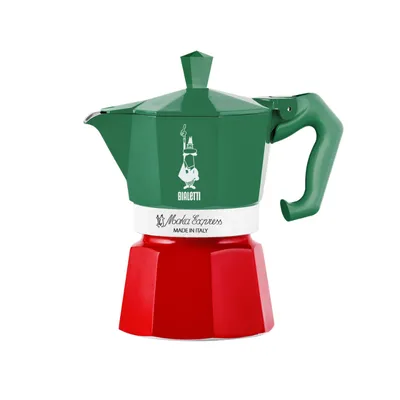 Obrázek produktu pro Bialetti Moka Italia Exclusive, Moka konvička, Zelená, Červená, Bílá, Hliník, 3 hrnků, Termoplastik, 1 kusů