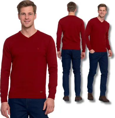 Zdjęcie produktu dla Elegancki Sweter Męski Klasyczny Prosty Krój Dekolt W Serek Modny Moraj M