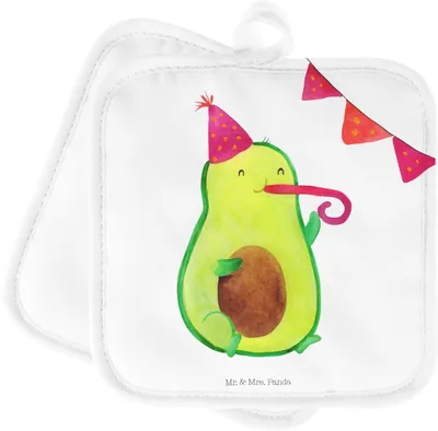 Produktbild von Mr. & Mrs. Panda Topflappen Avocado Geburtstag - Weiß - Geschenk, Set, Frucht, Kochlappen, Überraschung, Topfuntersetzer, topfhalter, Feier, Party, Topflappenset