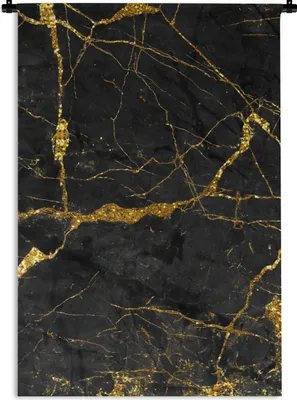 Produktbild von MuchoWow® Wandteppich Wandbehang Marmor - Schwarz - Gold - Glitter 90x135 cm Tapisserie Dekoration Wandtuch - Baumwolle - Wandskulptur