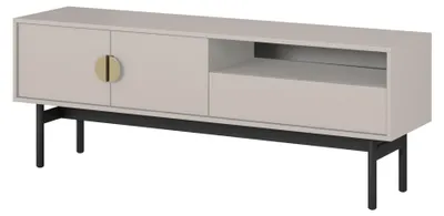 Image de Selsey Stoon II - Meuble TV bas avec 1 tiroir et 1 compartiment ouvert, couleur taupe, 154 cm