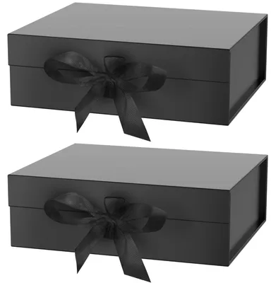 Image de TRANKIELO® - 2 boîtes cadeaux magnétiques - 31 cm x 22 cm x 10 cm - Carton noir - Luxueuses, réutilisables, écologiques