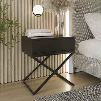 Productafbeelding van AX LIVING Nachtkastje, modern, zwart, model Aleio X, 45 cm breed, met frame