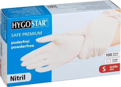 Image de Hygostar 27060 Nitrilhandschuhe Safe Premium weiß Gr. 7/S puderfrei Spenderbox