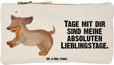 Produktbild von Mr. & Mrs. Panda kosmetiktäschchen Hund Dackel Größe S Klein - Weiß - Geschenk, Dachshund, Schminktasche, Pouch, Federmappe, Herz, Kulturbeutel, Mäppchen, Sprüche, Braun