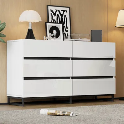 Produktbild von Sideboard, Weiß+Schwarz, 6 Schubladen, 3 Metallbeine