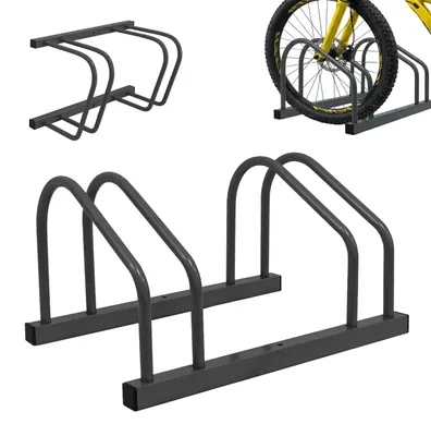 Produktbild von Relaxdays Fahrradständer Boden & Wandmontage, 2 Räder, bis 65 mm Reifenbreite, Garage, Reihenparker, Stahl, anthrazit