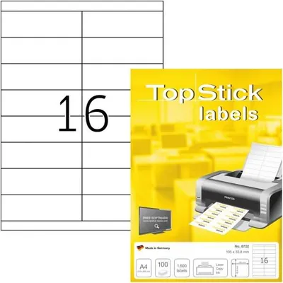 Obrázok produktu pre Univerzálne etikety TOP STICK, 105 x 33,8 mm, biele, 100 listov