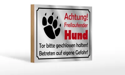 Produktbild von Holzschild Hinweis 18x12cm Achtung Freilaufender Hund Gefahr