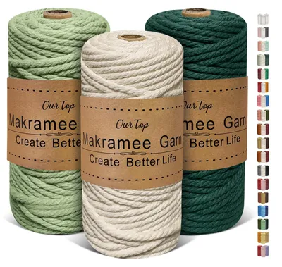 Produktbild von Set mit 3 Premium-Makramee-Garnen, 5 mm x 65 m, für DIY-Projekte