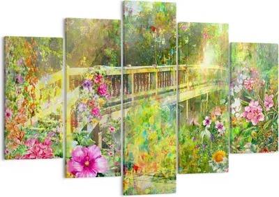 Produktbild von Bild auf Leinwand - Leinwandbild - Brücke Park Blume Frühling - 150x100cm - Wand Bild - Wanddeko - Leinwanddruck - Bilder - Kunstdruck - Wanddekoration - Leinwand bilder - Wandkunst - EA150x100-2906