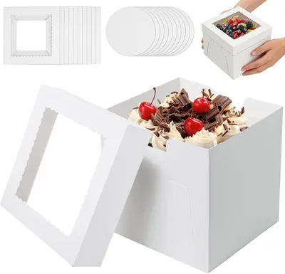 Produktbild von Kuchenboxen 25 x 25 x 20 cm, weiße Kuchenkartons - Set mit 10 Stück - Kuchenbox für Kuchen und Gebäck (25 cm)