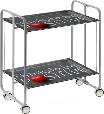 Immagine prodotto di DON HIERRO - Carrello di servizio pieghevole BAUHAUS con rotelle - struttura in metallo grigio, 2 livelli, 4 posizioni