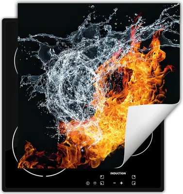 Produktbild von DarHaus Herdabdeckplatte 60x52 cm Anti Rutsch Matte Aufrollbar, Wasser - Feuer