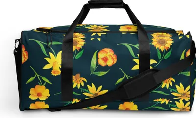 Produktbild von Mr. & Mrs. Panda Duffel Bag Sonnengruß Design - Weiß - Geschenk, Sonnenblume, Sporttasche Herren, Blumen, Osterglocke, Muster, Duffle-Bag, Damen, Travel-Bag, Reisetasche