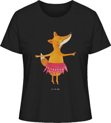 Produktbild von Mr. & Mrs. Panda Basic T-Shirt Damen Fuchs Ballerina Größe M - Schwarz - Geschenk, Kurzarm, shirt, Oberteil, Tanzen, Baumwoll, Kurzarmshirt, Geburtstag