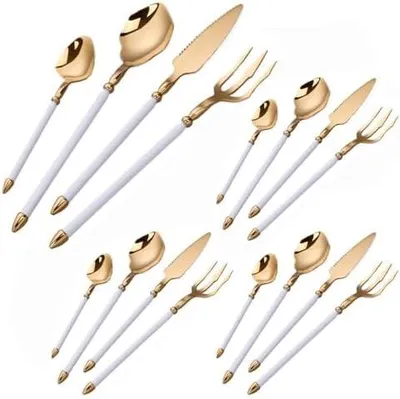 Produktbild von Silecomplaza Besteck-Set, Geschirr, Sil, Edelstahlgriffe, 16-teiliges Edelstahl-Besteckset – hochwertiges Besteck für den täglichen Gebrauch, inklusive Steakmessern, Gabeln, Löffeln und Teelöffeln – elegant