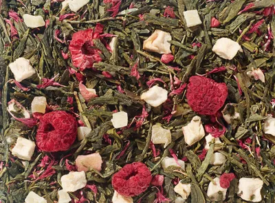 Produktbild von 1 kg  Grünteemischung Himbeertörtchen Himbeer-Sahne Note aromatisiert