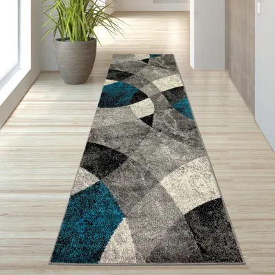 Obrázok produktu pre Koberec s kosoštvorcovým vzorom v modro-sivej farbe, rozmery – 80 x 300 cm