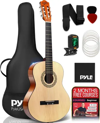 Produktbild von Pyle Klassische Akustikgitarre, 91,4 cm, Junior-Größe 6, Lindenholzgitarre mit Gigbag, Stimmgerät, Nylonsaiten, Plektren, Gurt, für Anfänger