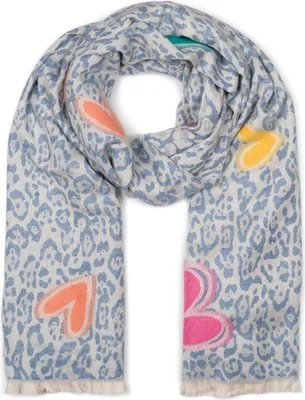 Produktbild von styleBREAKER Damen Schal mit Leopardenmuster und Herz-Stickerei – Weicher, warmer und r Schal mit Fransen 01017164