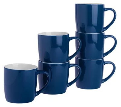Produktbild von Argon Ta Farbige Kaffeetassen – 350 ml – Marineblau – 6er-Pack – Robuste Teetasse aus Steingut, spülmaschinen- und mikrowellengeeignet