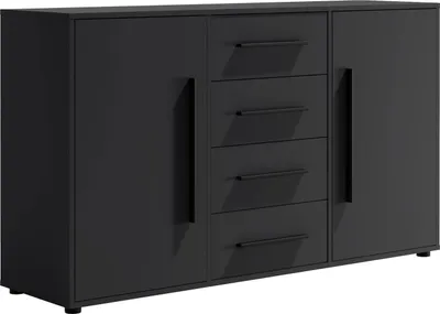 Produktbild von Modena K2D4SZ Kommode 150 cm – moderne Anrichte mit 4 Schubladen und 2 Türen, funktionaler Stauraumschrank für Wohnzimmer, Schlafzimmer und Flur (Schwarz)