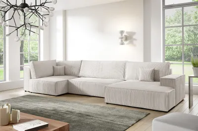 Produktbild von Wohnlandschaft Schlafsofa CORUNIA Stoff Poso Altweiß Ottomane Rechts