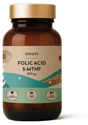 Produktbild von UNUVI - Folsäure Methylierter 5-MTHF 800 mcg | 120 vegetarische kapseln
