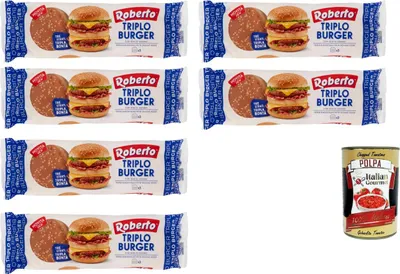 Produktbild von Italian Gourmet Burgerbrötchen mit Sesam 6×240 g (originale italienische Hamburger Buns, weich & luftig, ideal für Grill & Party) + Italian Gourmet Polpa