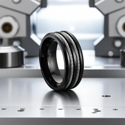 Produktbild von Herrenring schwarz: Edelstahl Ring „Stahlseil“ 70 (22.3 mm Ø)