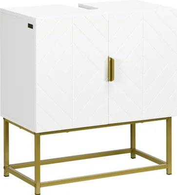 Produktbild von Kleankin Waschtischunterschrank – 2-türiger Schrank mit Regalböden – Maße: 60 x 30 x 65 cm (B x T x H), Weiß